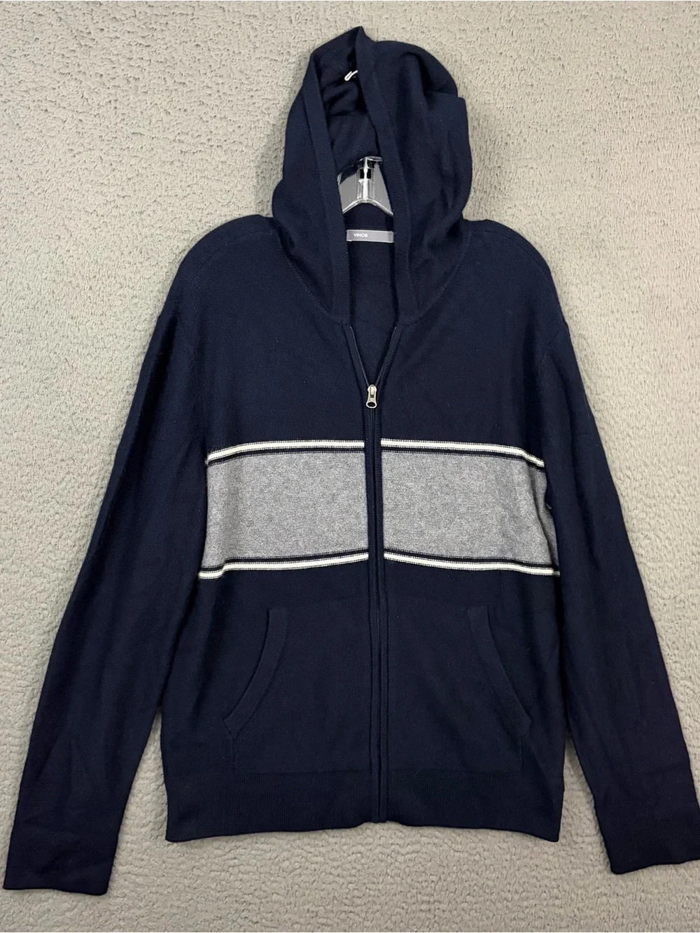 Vince 100% Cashmere Sweater Hoodie Full Zip Mens Large